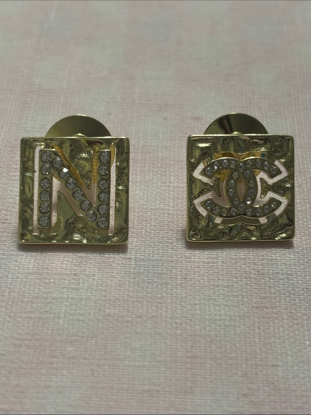Chanel Gold & Diamond Square Logo Earrings